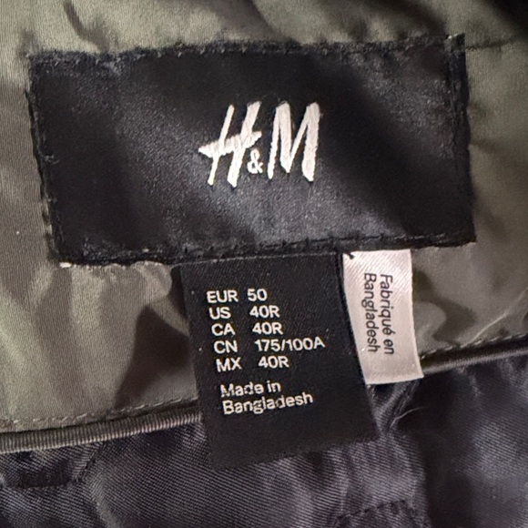 H&M Olive Quilted Bomber Jacket, Size 40R - Picture 5 of 7